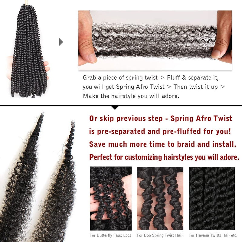 Xtrend 16 Inch Pre-Separated Springy Afro Twist Hair 8 Packs Spring Twist Hair For Distressed Soft Locs Natural Black Marley Twist Crochet Braiding Hair Synthetic Hair Extensions (8 Strands/Pack,1B#) - Image 5