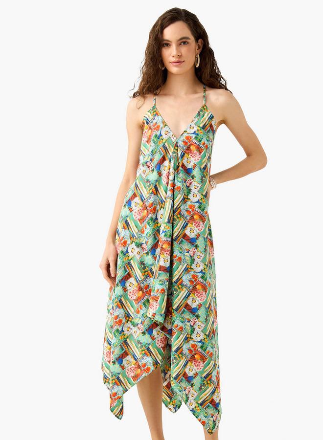 سبلاش فيڤ فستان غير متماثل بنقشة الزهور - Image 1