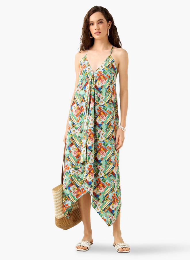 سبلاش فيڤ فستان غير متماثل بنقشة الزهور - Image 2