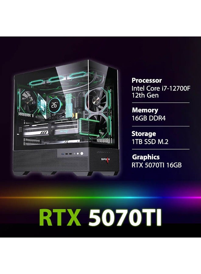 Generic PC Gaming With Intel Core i7-12700F Processor/ 16GB RAM DDR5/ 1TB SSD/16GB Nvidia GeForce RTX 5070 TI Graphics/Windows 11 Pro/Black 