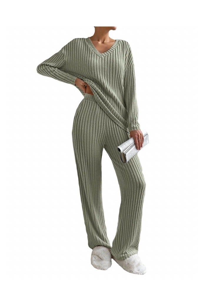 SOLOBUY Women's pajama set, Soft and Comfy, Color Khaki, Long Sleeve, Pants - Image 1