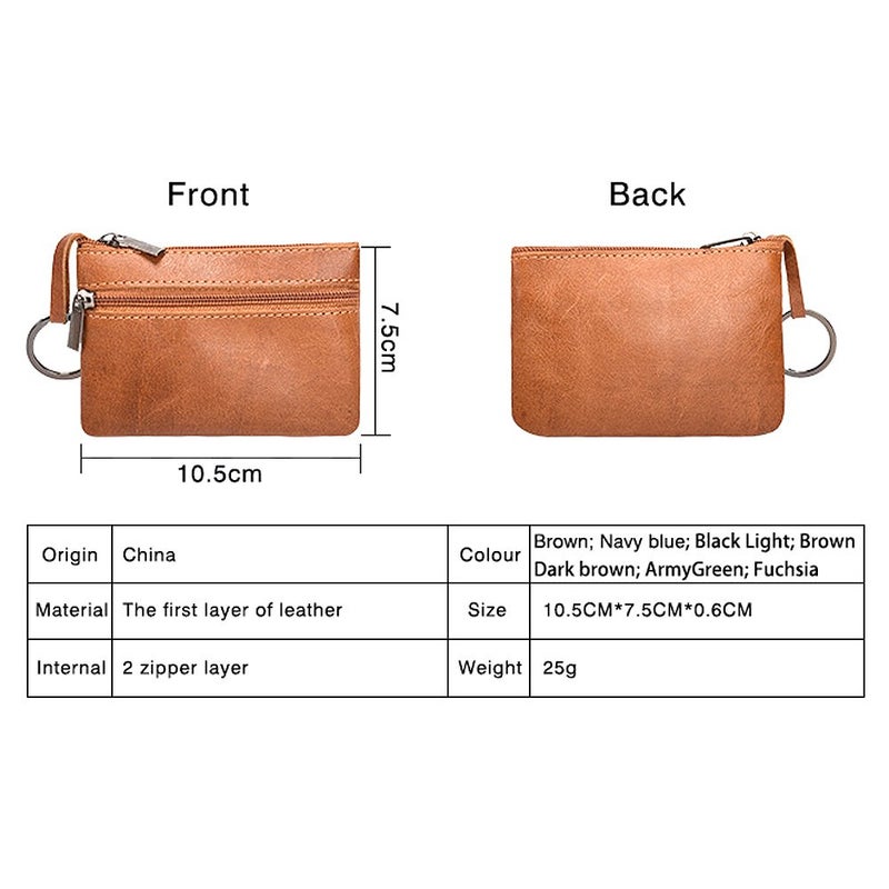 Hibate Deep-Brown Small Leather Coin Purse Change Pouch for Women Men Kids with Zip Key Ring - Image 3