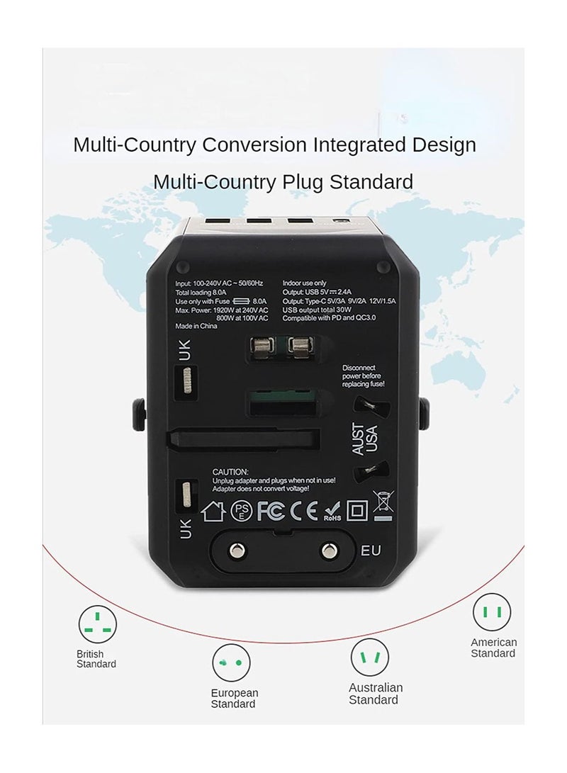 Multi-Function Power Adapter for Travel, International Power Conversion Connector, 3Type-A & 1Type-C,4USB Interface, Universal Standard in Uk, Usa, Australia - Image 2