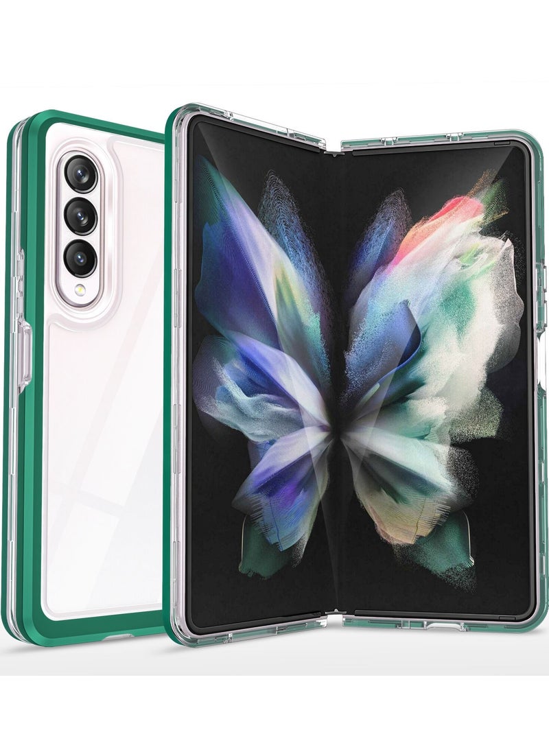 CATANES Samsung Galaxy Z Fold 3 Clear Hybrid Case Shockproof Soft TPU Cover with Anti-Drop Hard PC Bumper Green  - Image 1