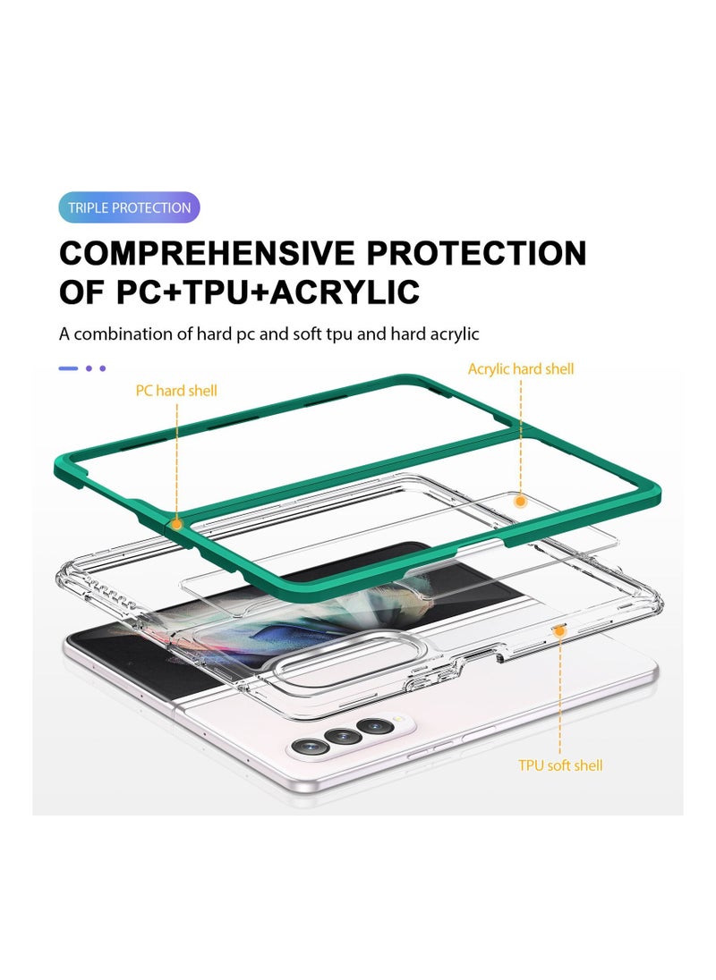 CATANES Samsung Galaxy Z Fold 3 Clear Hybrid Case Shockproof Soft TPU Cover with Anti-Drop Hard PC Bumper Green  - Image 2