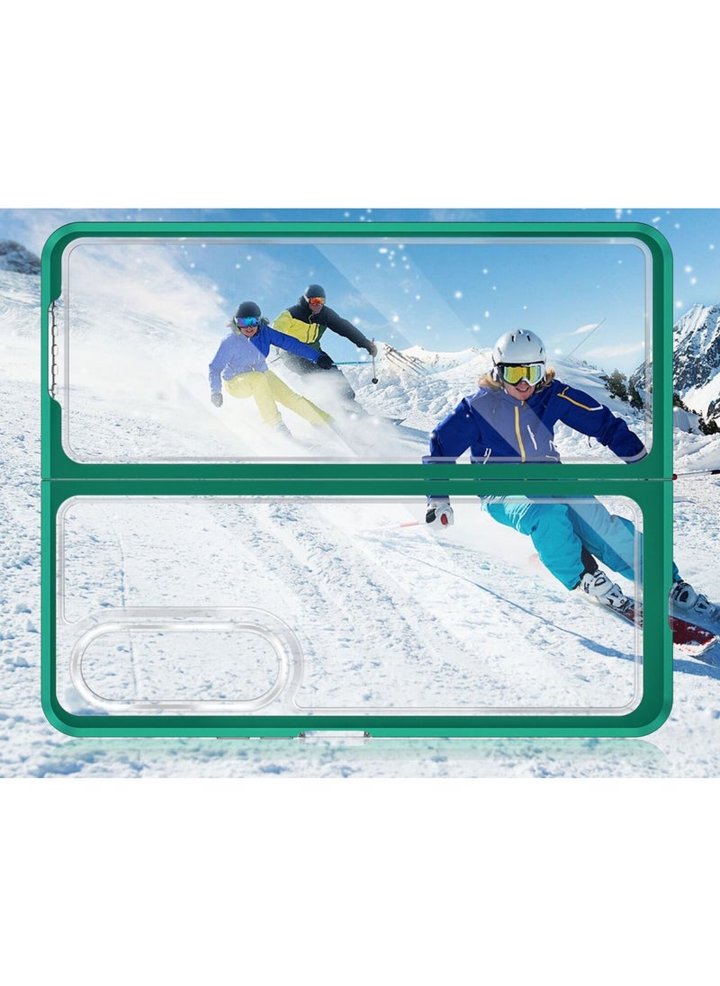 CATANES Samsung Galaxy Z Fold 3 Clear Hybrid Case Shockproof Soft TPU Cover with Anti-Drop Hard PC Bumper Green  - Image 4