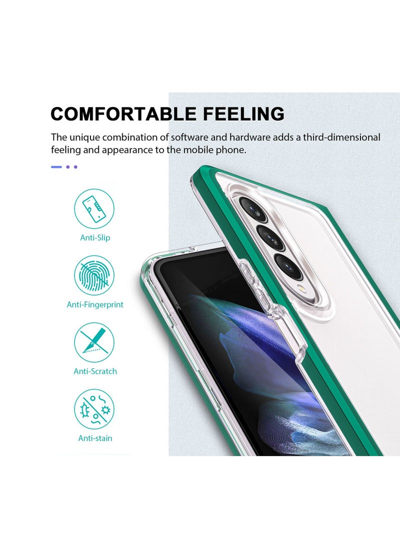 CATANES Samsung Galaxy Z Fold 3 Clear Hybrid Case Shockproof Soft TPU Cover with Anti-Drop Hard PC Bumper Green  - Image 3