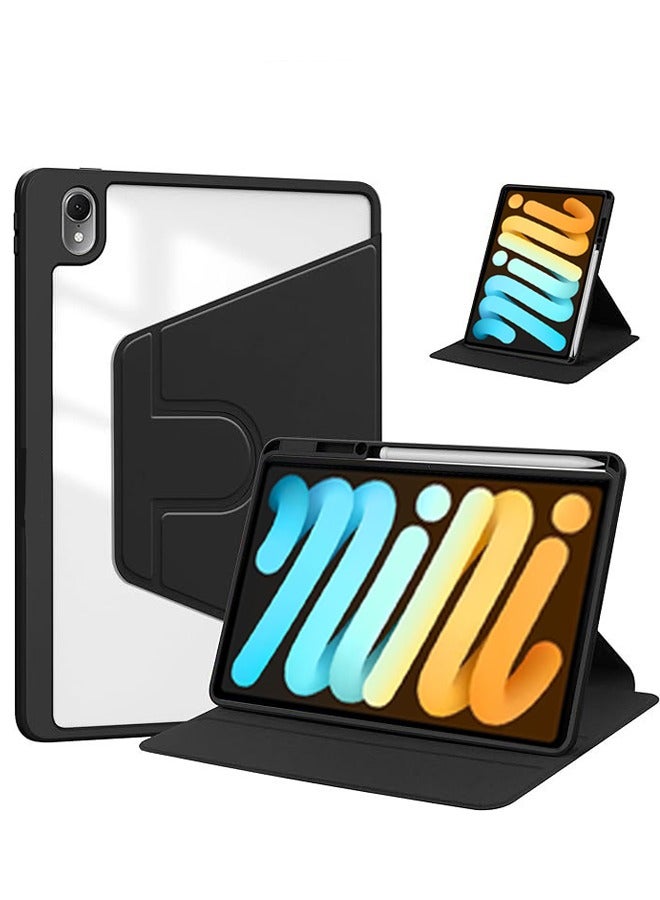 حالة لـ iPad mini (2024/2021) 7th / 6th 8.3 بوصة ، حالة حماية اللوح ، تصميم دوران 360 درجة أكريليك ، إيقاظ / نوم تلقائي ، جلد ناعم ، أسود - Image 1