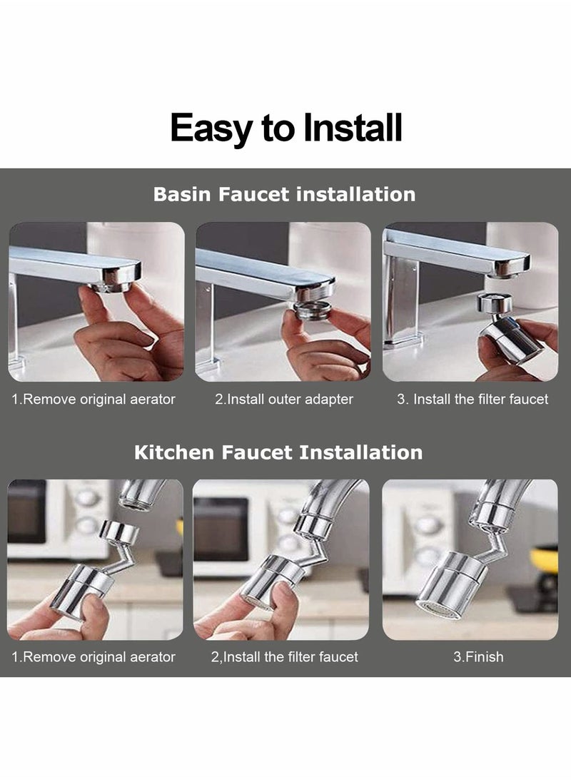 Universal Rotatable Faucet Sprayer Head with Oxygen,Enriched Foam and Dual Water Outlet Modes, 720° Adjustable Splash Filter