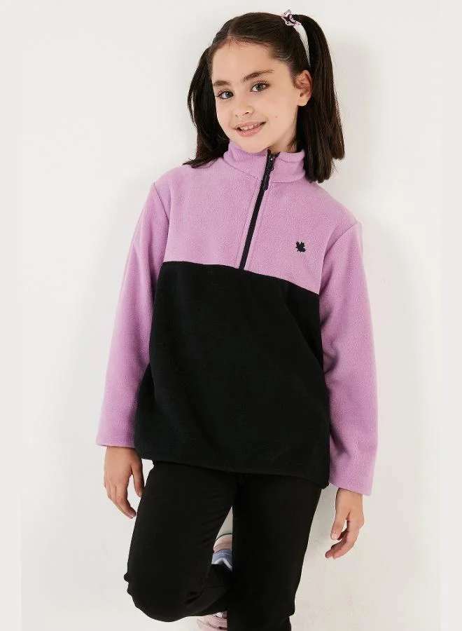 Lela Lela Soft Texture Half Zipper Color Block Stand Collar Polar Unisex Child POLAR 5905004