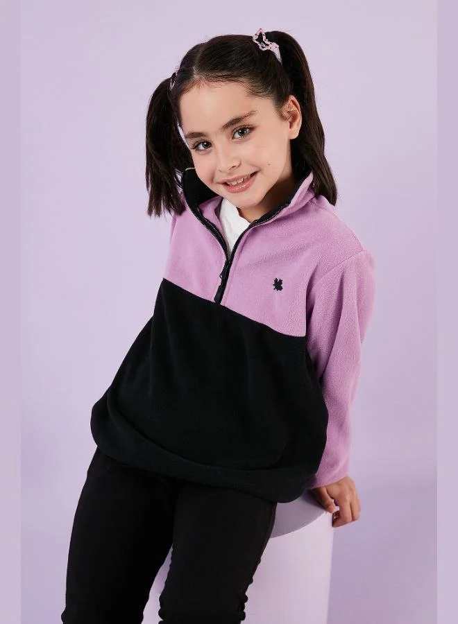 Lela  Lela Soft Texture Half Zipper Color Block Stand Collar Polar Unisex Child POLAR 5905004  | Best Price UAE