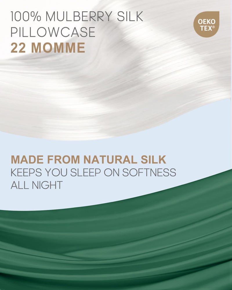 THXSILK 100% Mulberry Silk Pillowcase for Hair and Skin Health, Hidden Zipper, 22 Momme, Both Sides Smooth, Breathable and Natural, Sleep Pillow Case (Standard 20"x26", Emerald Green) - Image 2
