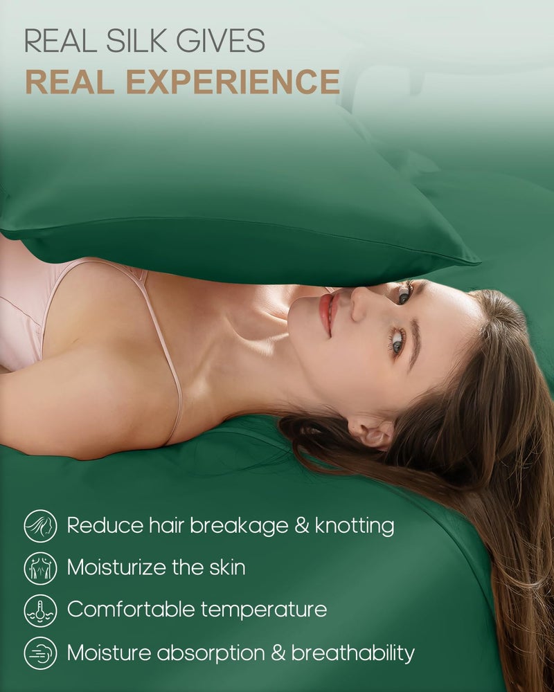 THXSILK 100% Mulberry Silk Pillowcase for Hair and Skin Health, Hidden Zipper, 22 Momme, Both Sides Smooth, Breathable and Natural, Sleep Pillow Case (Standard 20"x26", Emerald Green) - Image 3