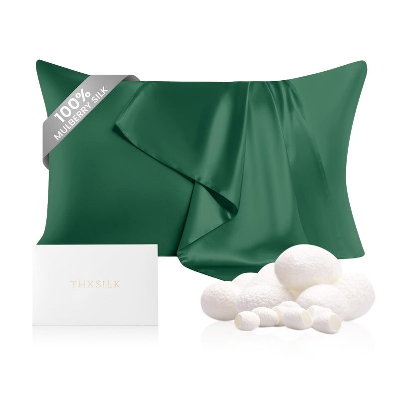 THXSILK 100% Mulberry Silk Pillowcase for Hair and Skin Health, Hidden Zipper, 22 Momme, Both Sides Smooth, Breathable and Natural, Sleep Pillow Case (Standard 20"x26", Emerald Green) - Image 1