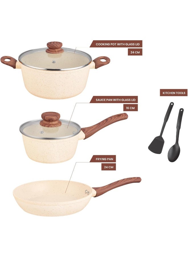 Kitchen master طقم أواني طبخ غير لاصقة مطبوخة 7 قطع من كيتشن ماستر - Image 2