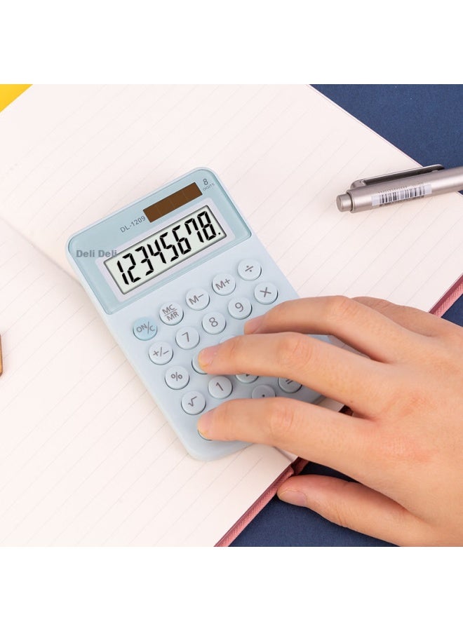 Deli Dual Power Portable Calculator, Student Fourth Grade Macaron Mini Calculator, Learning Supplies, Blue, 1209a - Image 3