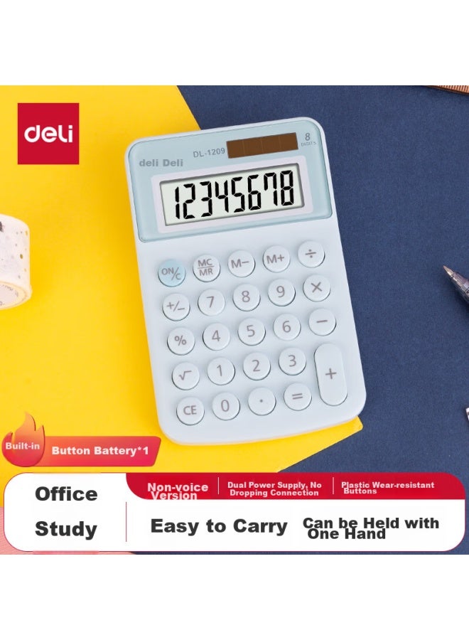 Deli Dual Power Portable Calculator, Student Fourth Grade Macaron Mini Calculator, Learning Supplies, Blue, 1209a - Image 1