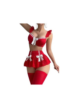 Luxury women's lingerie set made of tulle and lace with a push-up bra and elegant socks - sexy and elegant design for a charming look, one size fits up to 80 kg - code HN 1085