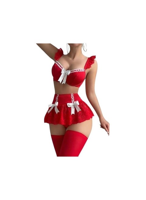 Luxury women's lingerie set made of tulle and lace with a push-up bra and elegant socks - sexy and elegant design for a charming look, one size fits up to 80 kg - code HN 1085
