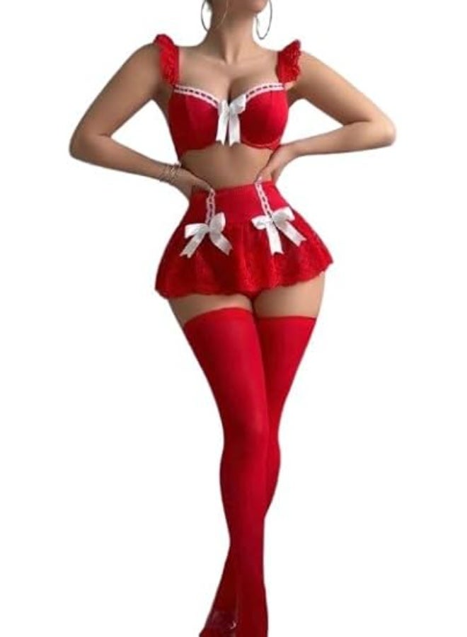 Hanady Luxury women's lingerie set made of tulle and lace with a push-up bra and elegant socks - sexy and elegant design for a charming look, one size fits up to 80 kg - code HN 1085 - Image 4