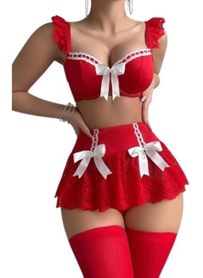 Hanady Luxury women's lingerie set made of tulle and lace with a push-up bra and elegant socks - sexy and elegant design for a charming look, one size fits up to 80 kg - code HN 1085 - Image 3