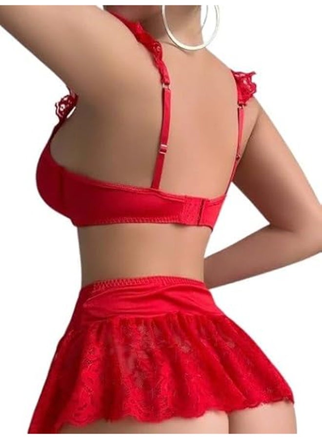 Hanady Luxury women's lingerie set made of tulle and lace with a push-up bra and elegant socks - sexy and elegant design for a charming look, one size fits up to 80 kg - code HN 1085 - Image 2