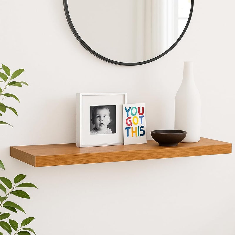 FITTO رفوف حائط عائمة FITTO 40 سم و 60 سم، متاحة باللون الأبيض، الأسود، تأثير البلوط، واللون البني - رف تخزين مثبت على الحائط لغرفة النوم، غرفة المعيشة، الحمام، ديكور منزلي حديث - Image 2