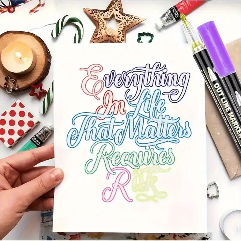 PROBABE Outline Marker Pen Set – 12 Metallic Self-Outline Colors for Art| Double Line Glitter Pens for DIY Projects, Scrapbooks & Greeting Cards | Magic Ink with Auto Silver Outline - Image 5