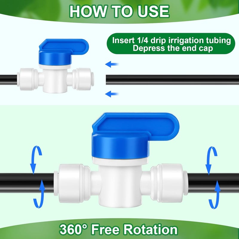 Glooglitter 30 Pcs 1/4" Drip Irrigation Tee Connectors for Tube Quick Connect Parts Fittings for 1/4 Inch(6.35mm) Irrigation Tubing or Sprinkler(White,Shut Off Ball Valve) - Image 4