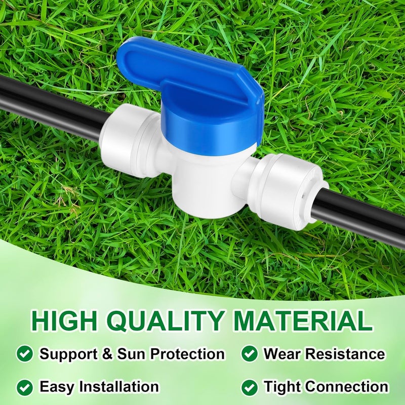 Glooglitter 30 Pcs 1/4" Drip Irrigation Tee Connectors for Tube Quick Connect Parts Fittings for 1/4 Inch(6.35mm) Irrigation Tubing or Sprinkler(White,Shut Off Ball Valve) - Image 3