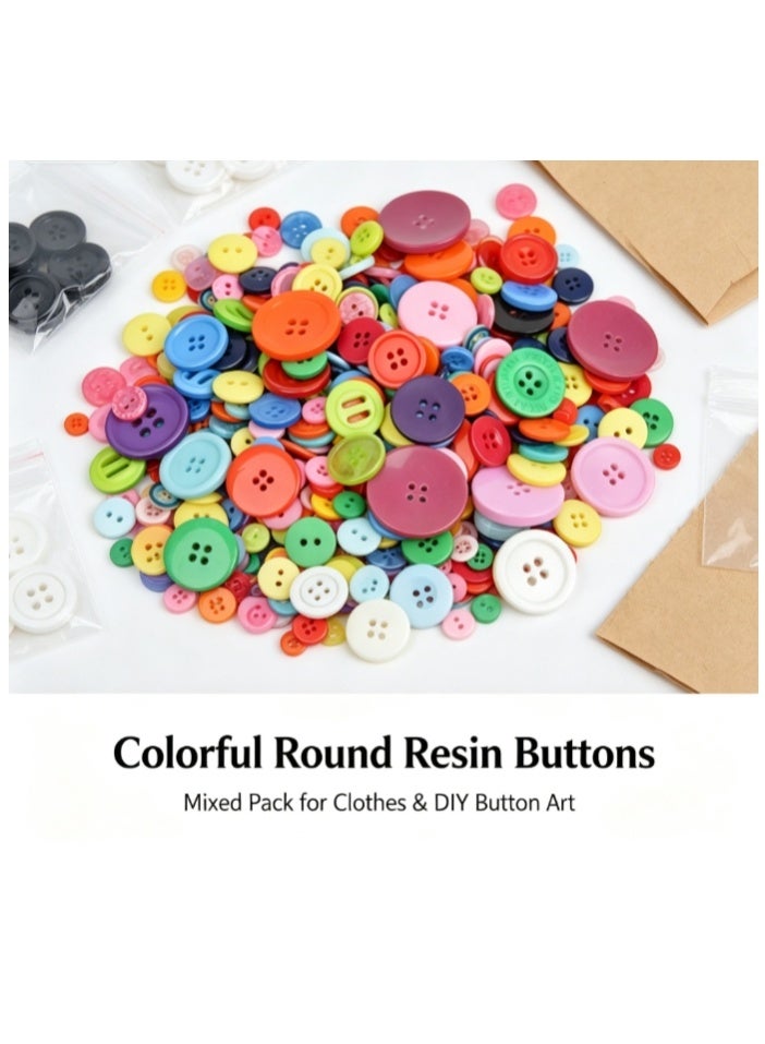 OASIS-TH 300g Mixed Color Round Resin Buttons, Bulk Sewing Buttons with DIY Button Art Material Pack for Clothes, Kids Handcraft, School Projects and Creative Decorations - Image 1