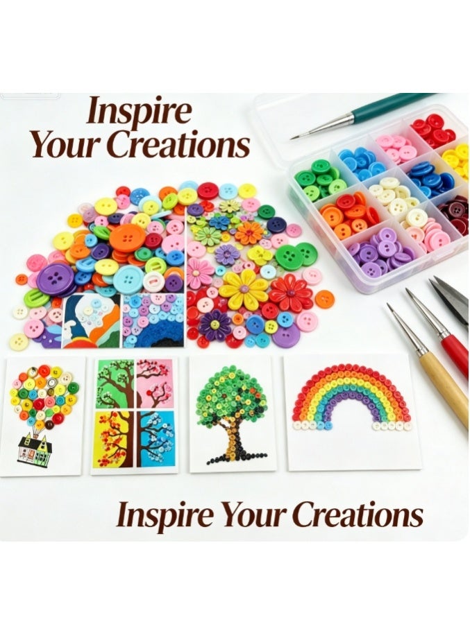 OASIS-TH 300g Mixed Color Round Resin Buttons, Bulk Sewing Buttons with DIY Button Art Material Pack for Clothes, Kids Handcraft, School Projects and Creative Decorations - Image 4
