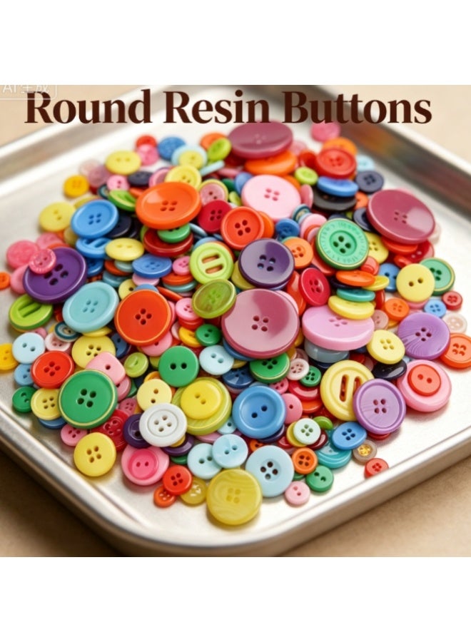 OASIS-TH 300g Mixed Color Round Resin Buttons, Bulk Sewing Buttons with DIY Button Art Material Pack for Clothes, Kids Handcraft, School Projects and Creative Decorations - Image 3
