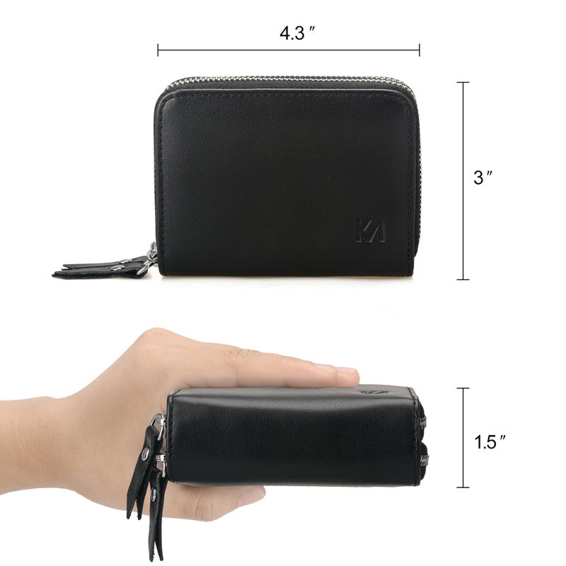 KM Legend Wallet for Women,Slim RFID Blocking Credit Card Holder with ID Window,Double Zipper Compact Purses for Women with Coin Pocket - Image 3