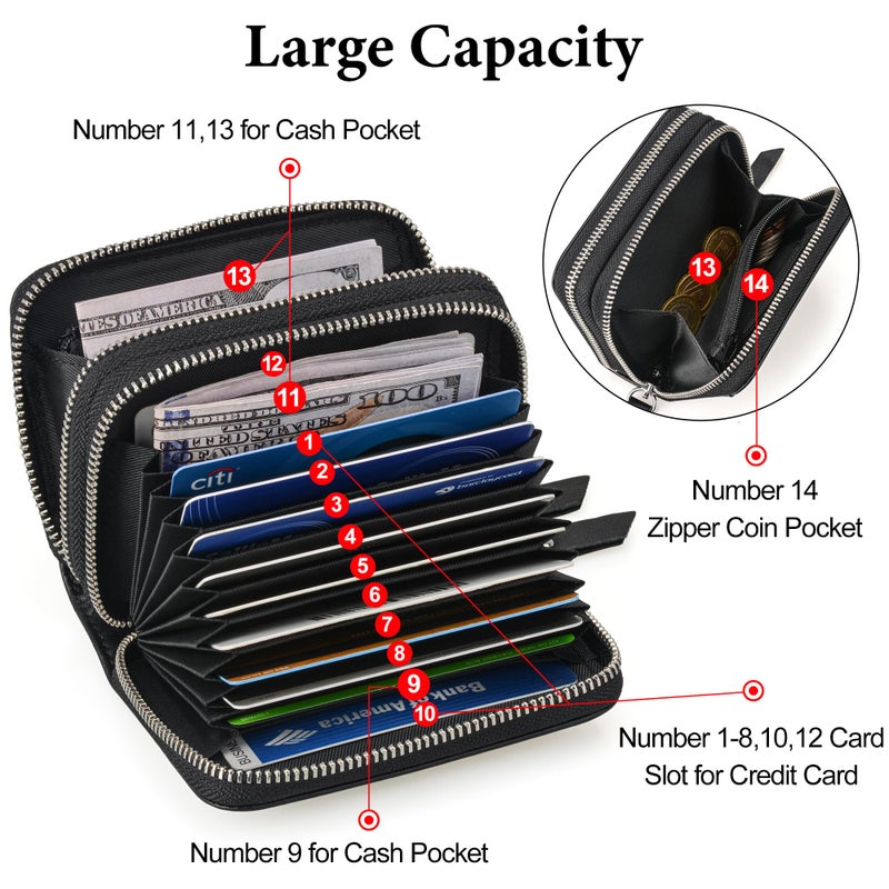 KM Legend Wallet for Women,Slim RFID Blocking Credit Card Holder with ID Window,Double Zipper Compact Purses for Women with Coin Pocket - Image 2