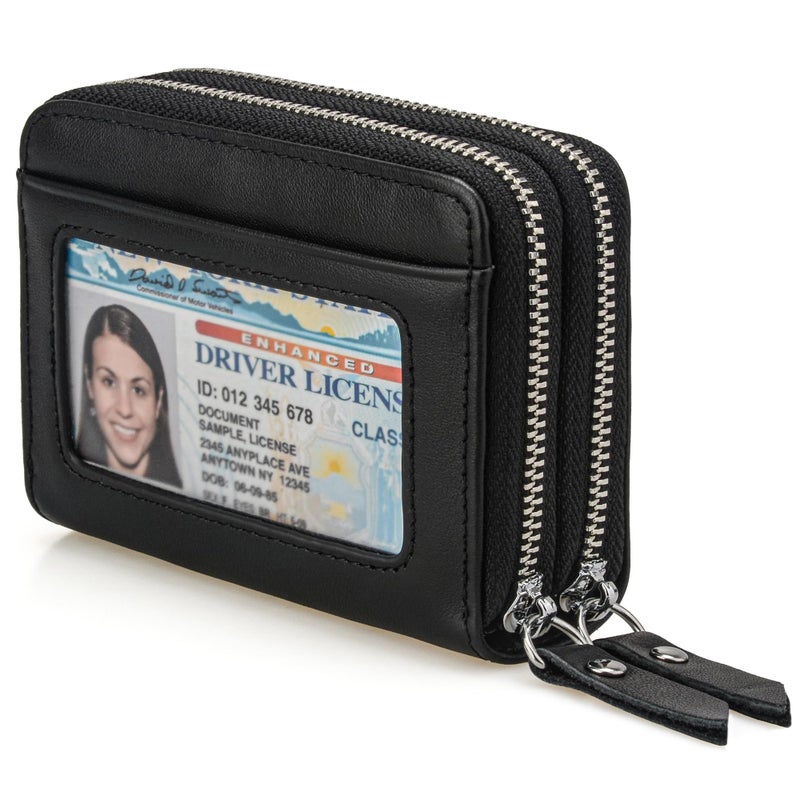 KM Legend Wallet for Women,Slim RFID Blocking Credit Card Holder with ID Window,Double Zipper Compact Purses for Women with Coin Pocket - Image 1