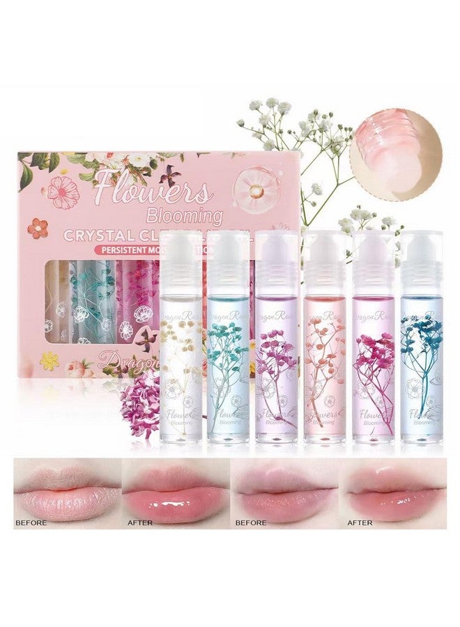 Petansy Flower Jelly Lip Oil Set 6 Packs Moisturizer Long Lasting Roll On Lip Gloss Set with Real Flowers Glossy Lip Make-up for Dry and Chapped Lips - Image 1
