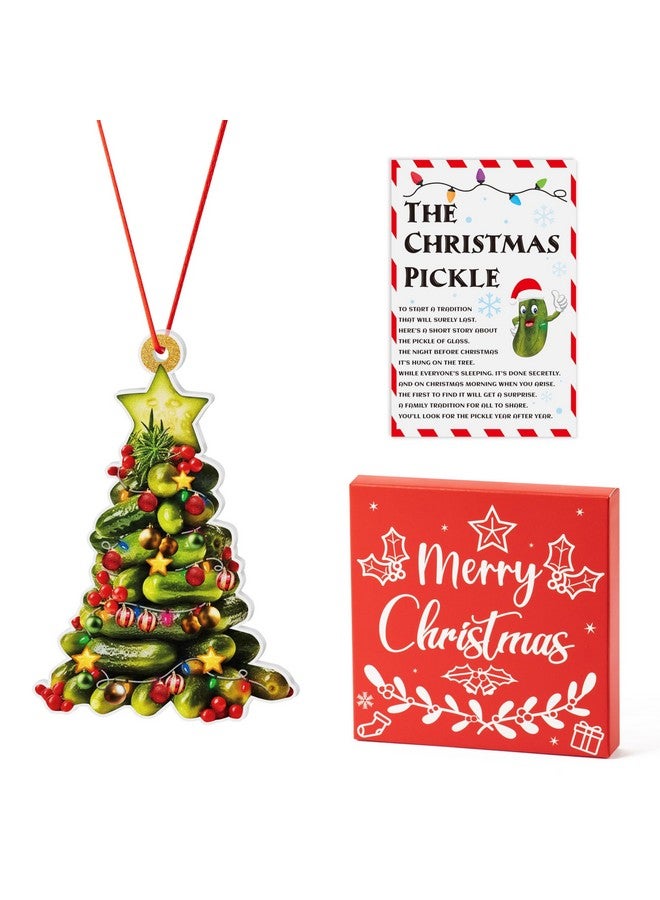 Haooryx Christmas Winter Pickle Ornaments - Christmas Pickle Ornament Gift Set Realistic Acrylic Pickle Cucumber Ornament Christmas Tree Decor Pickle Legend Story Card Gift Box Xmas Party Favor - Image 1