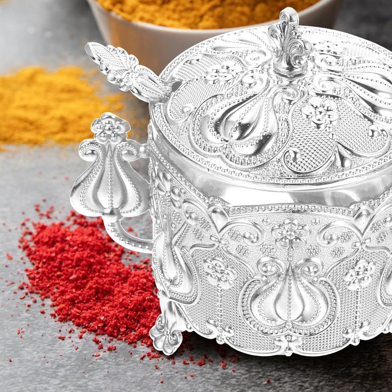 PATKAW Decorative Sugar Canister with Lid and Spoon, Embossed European Style Seasoning Jar, Kitchen Spice Container for Home Use, Silver Kitchen Seasoning Holder - Image 5