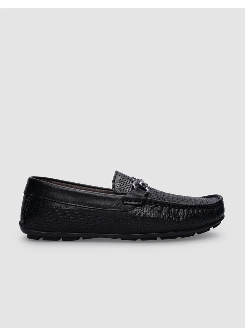 كاباني Leather Black Buckle Men's Loafer