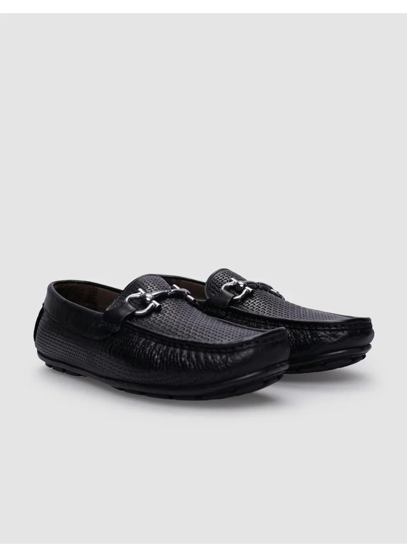 كاباني Leather Black Buckle Men's Loafer