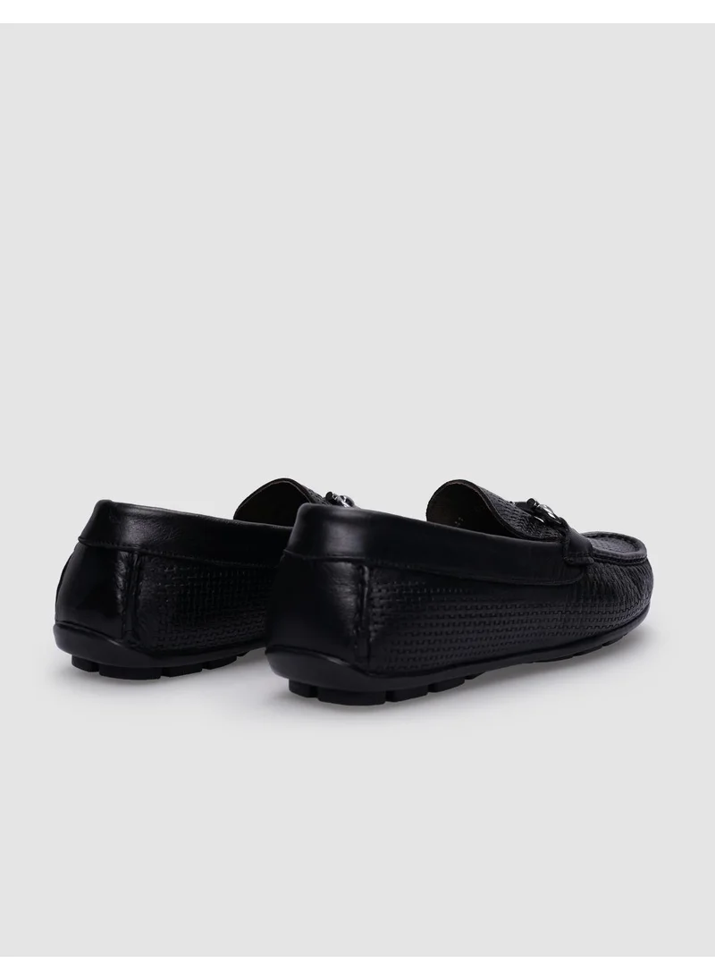 Cabani Leather Black Buckle Men's Loafer