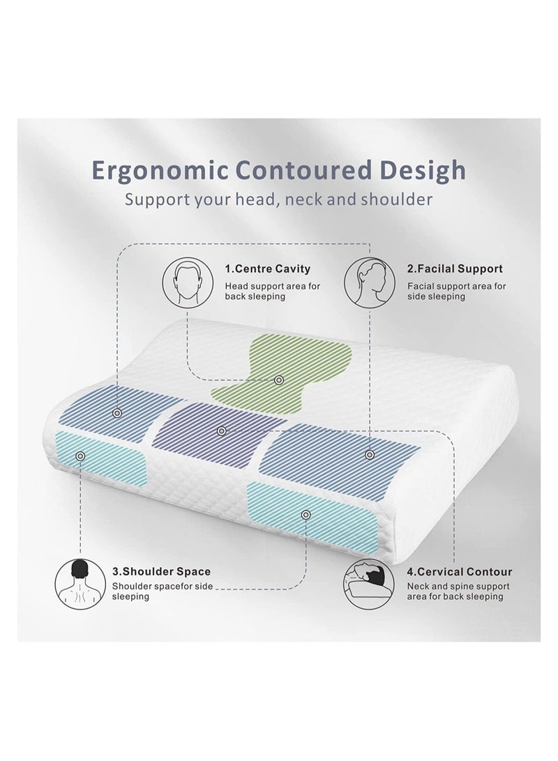 إلترازون Memory Foam Pillow , Ergonomically Designed Sleeping Pillow, Strong Neck Support Contour Bed Pillow Suitable for Sleepers with Shoulder & Cervical Pain, Washable Pillow Cover - Image 2