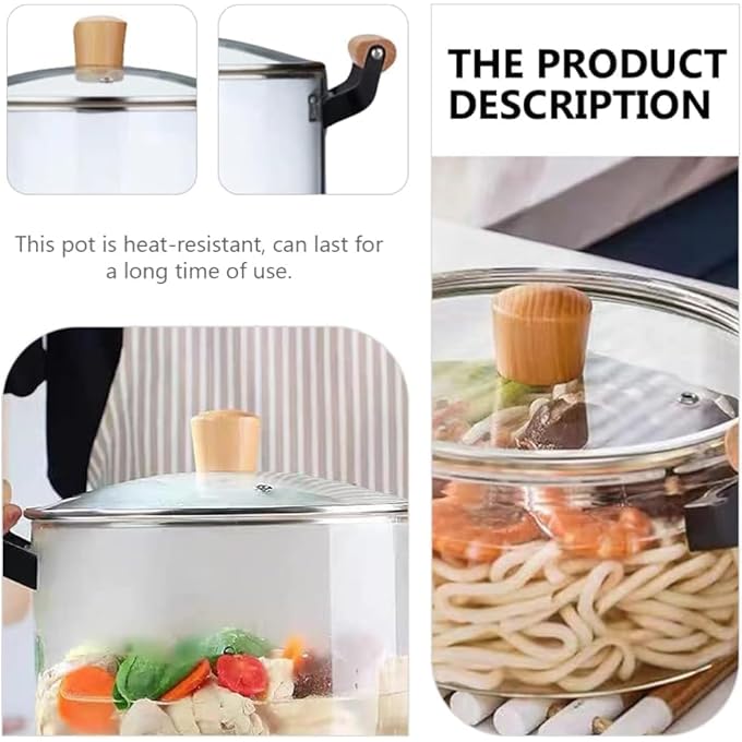 ريحني قدر زجاجي سعة 25 لتر مع غطاء ومقبض خشبي مزدوج، سطح طهي زجاجي مقاوم للحرارة، آمن لتحضير أو تسخين المعكرونة والحساء والشعيرية، سعة 25 لترًا - Image 5