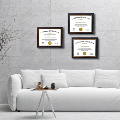 DEKWINN 8.5x11 Diploma Frames Certificate Document Frame Set of 3 with Real Glass, Diploma Frame for Wall Gallery or Tabletop display, Black Gold Molding,Without Mat - Image 5