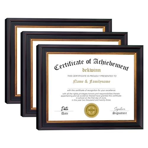 DEKWINN 8.5x11 Diploma Frames Certificate Document Frame Set of 3 with Real Glass, Diploma Frame for Wall Gallery or Tabletop display, Black Gold Molding,Without Mat - Image 1