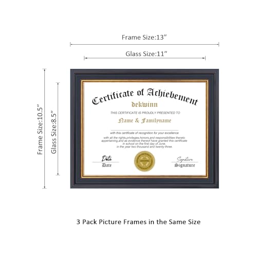 DEKWINN 8.5x11 Diploma Frames Certificate Document Frame Set of 3 with Real Glass, Diploma Frame for Wall Gallery or Tabletop display, Black Gold Molding,Without Mat - Image 3