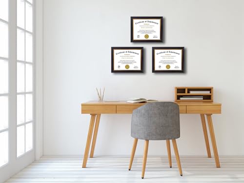 DEKWINN 8.5x11 Diploma Frames Certificate Document Frame Set of 3 with Real Glass, Diploma Frame for Wall Gallery or Tabletop display, Black Gold Molding,Without Mat - Image 4