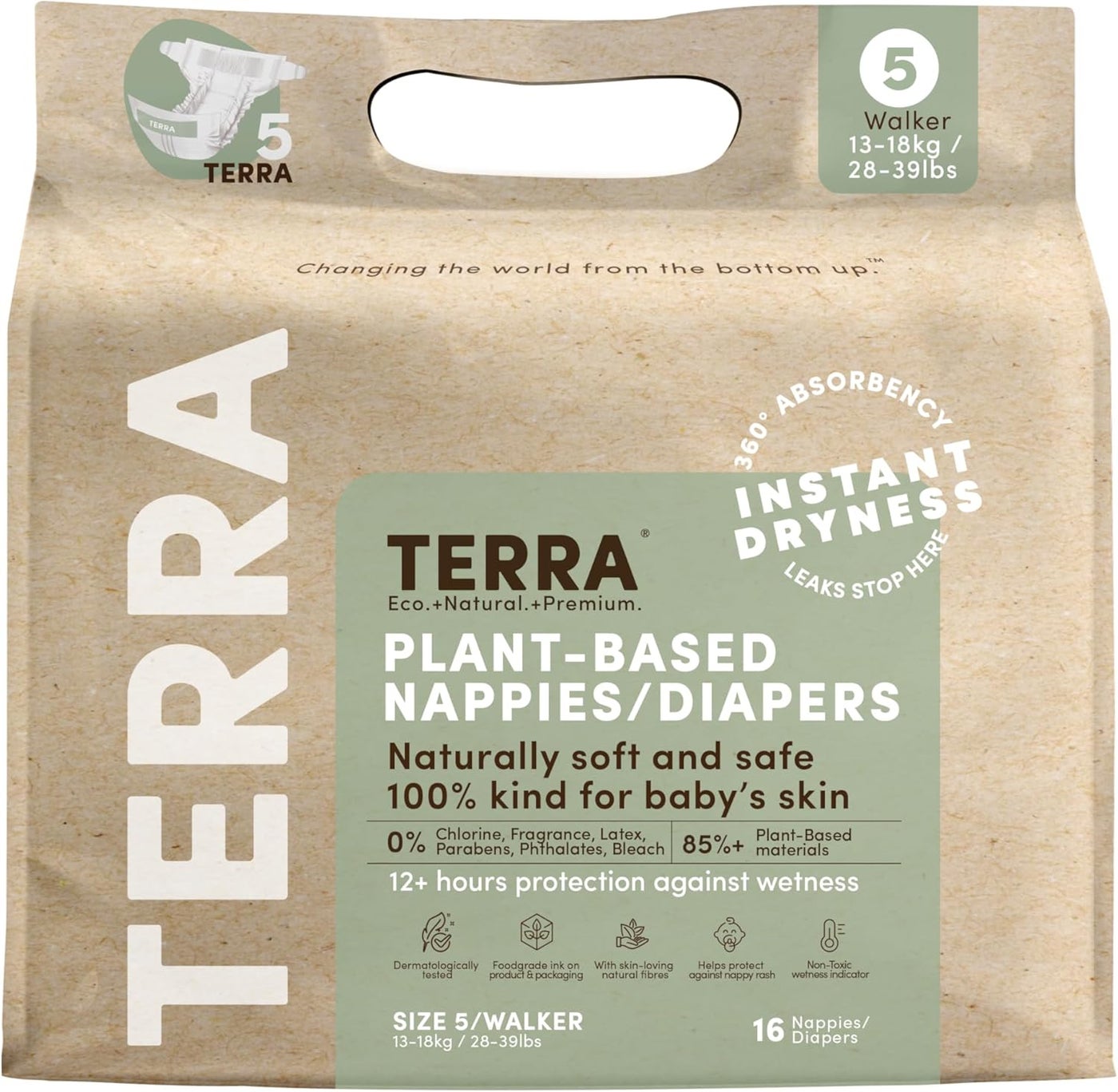 Terra Size 5 Plant-Based Diapers - 16 Count