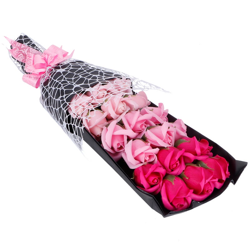 Artificial Soap Flowers Rose Bouquet Gift Box Simulation Rose Valentines Day Birthday Gift(18Pcs Gradient Purple Box ) - Image 1